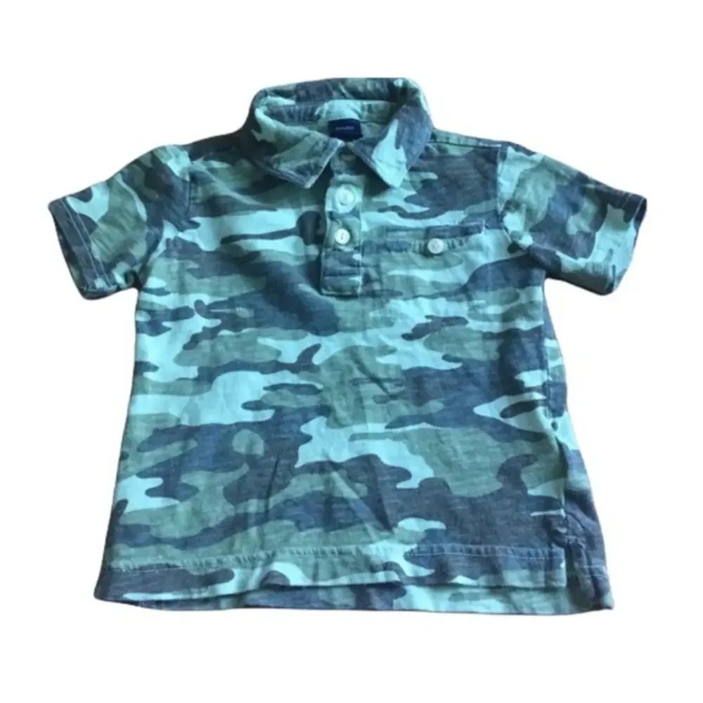 Baby Gap 18-24 mo green camo short sleeve folded collar‎ polo shirt
